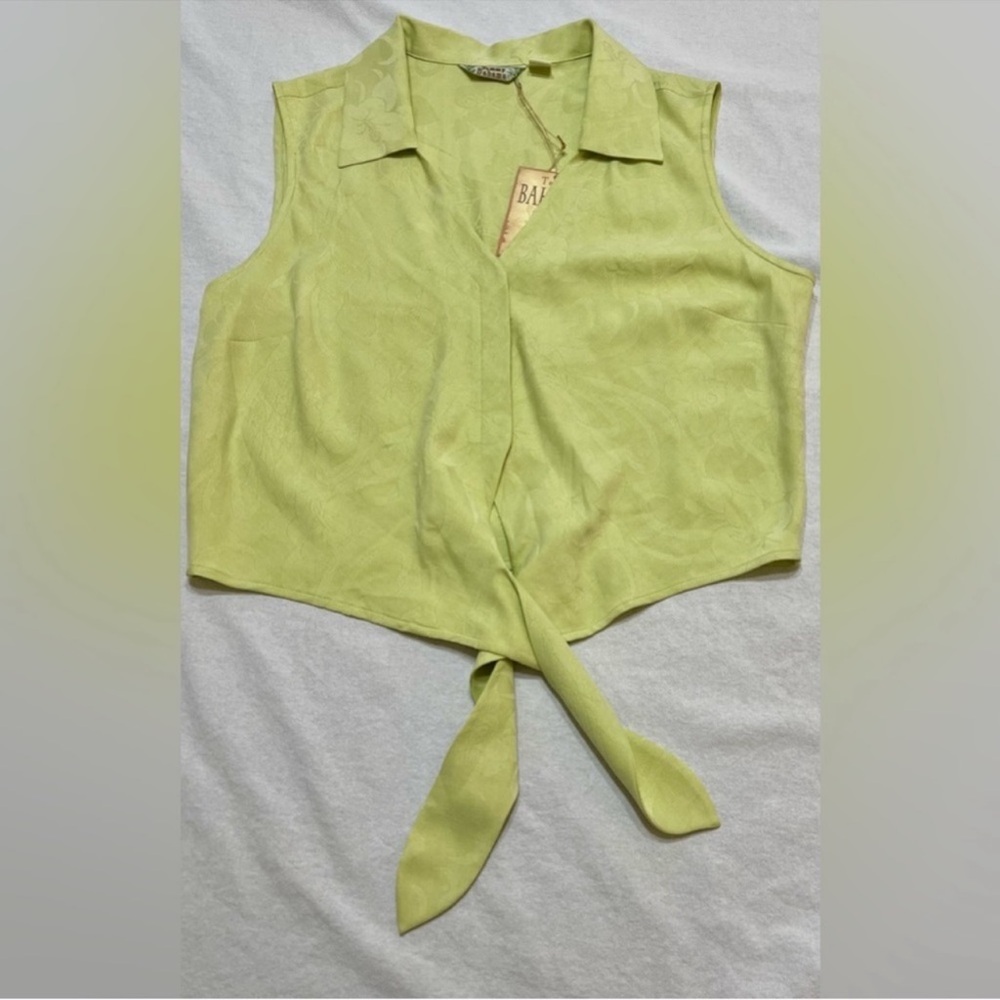Tommy Bahama Silk Cropped Tie Front Sleeveless Button Top Collar Vintage Size 16